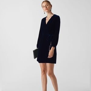 Whistles Lavone Silk Mix Velvet Wrap Mini Dress in Dark Blue - Size 8 NWT